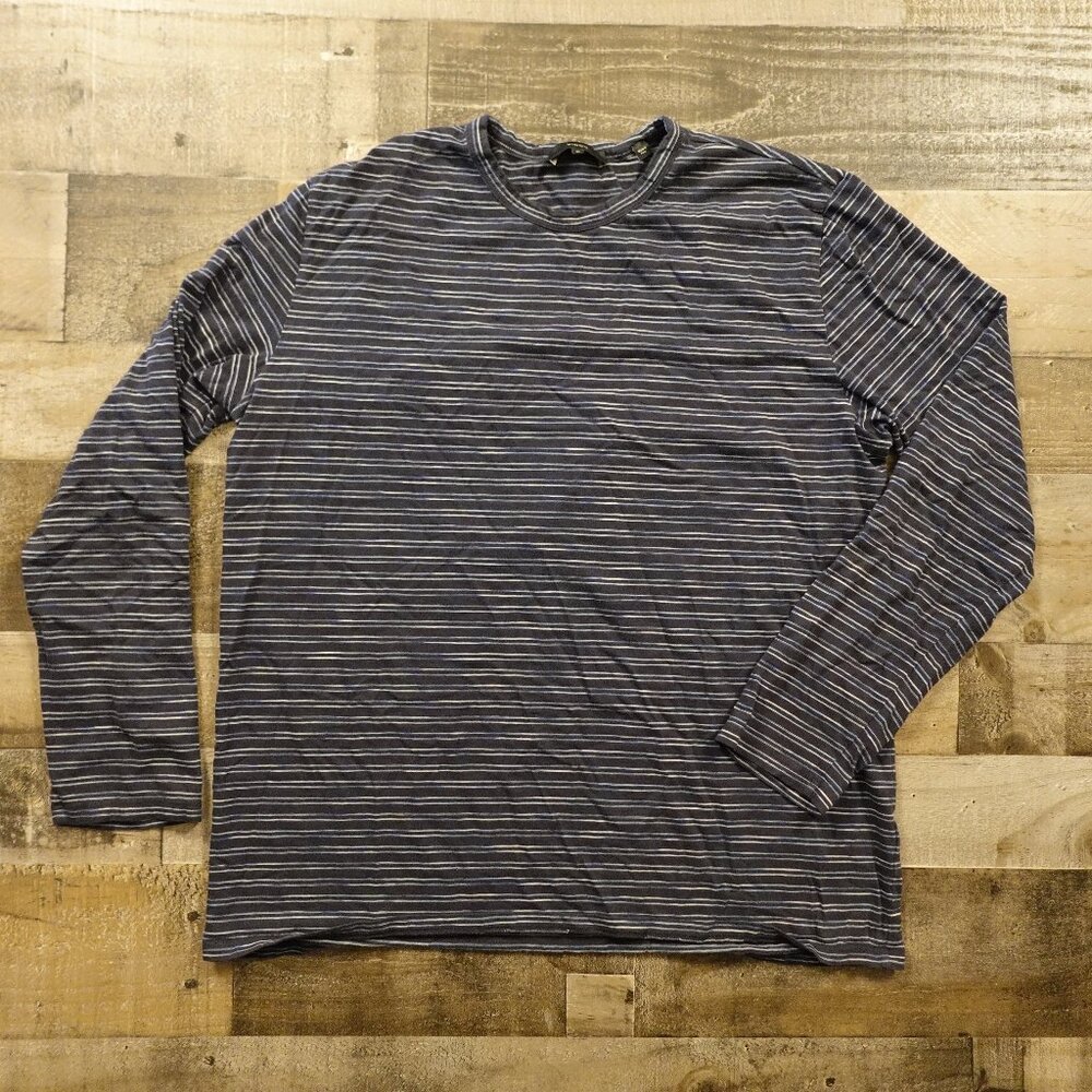 Vince. Striped Long Sleeve Crewneck Shirt Men’s XL Navy Gray Cotton Modal